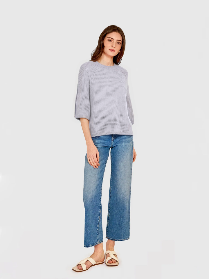 Short Sleeve Mesh Raglan Crewneck Sweater