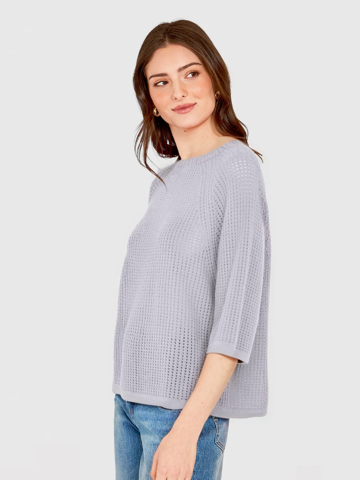 Short Sleeve Mesh Raglan Crewneck Sweater