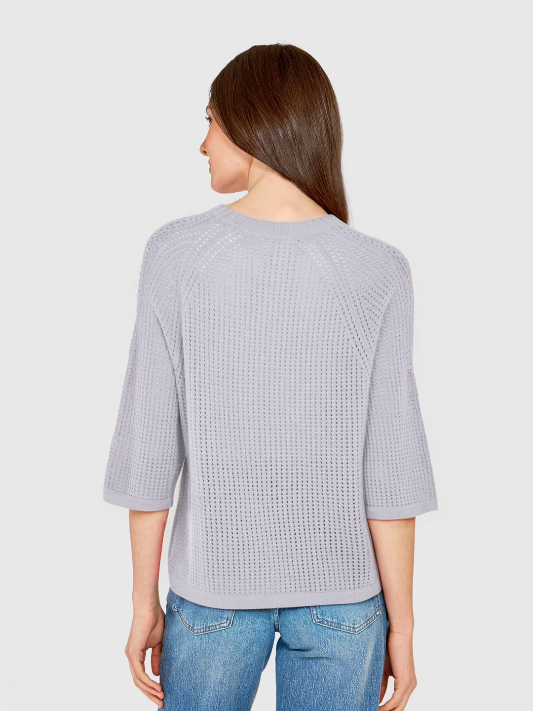 Short Sleeve Mesh Raglan Crewneck Sweater