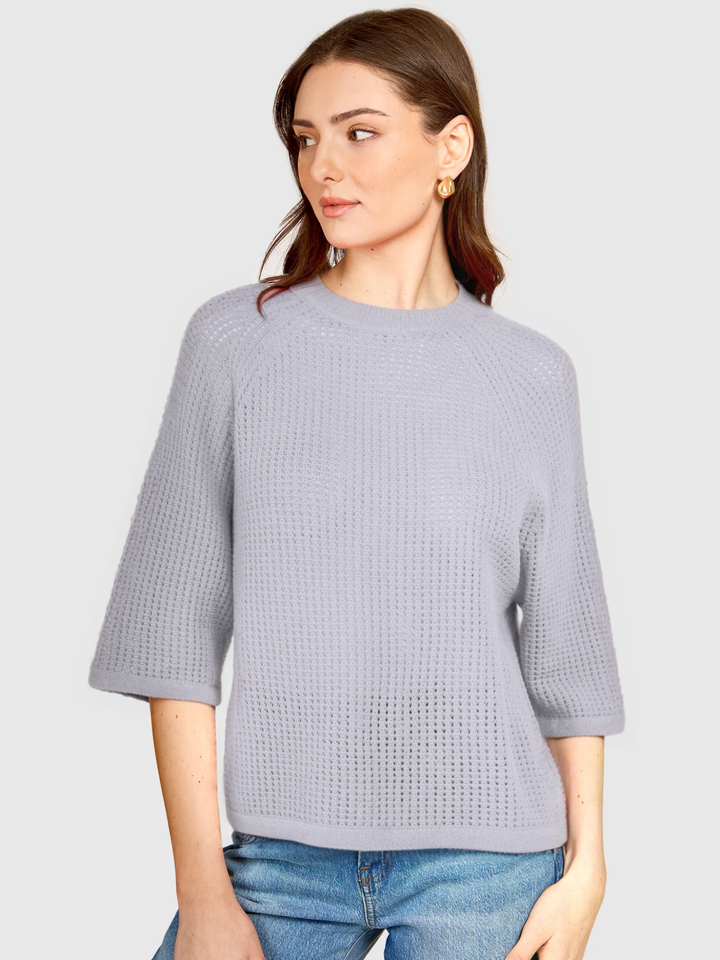 Short Sleeve Mesh Raglan Crewneck Sweater