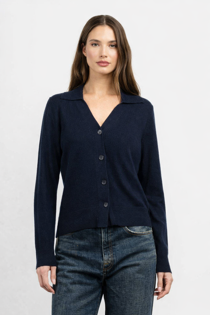 Solid Jonny Collar Cardigan - Navy