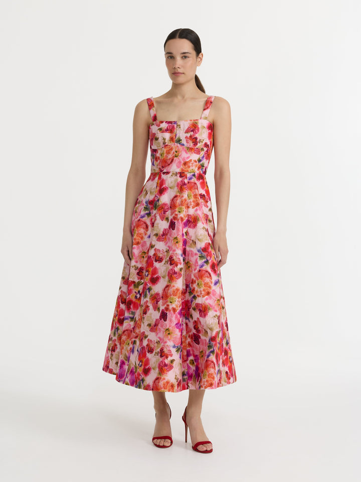 Sabrina Linen Blend Sateen Dress - Kinijaro Garden