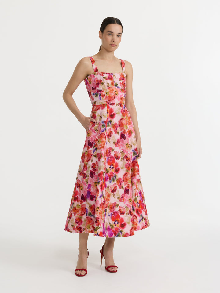 Sabrina Linen Blend Sateen Dress - Kinijaro Garden