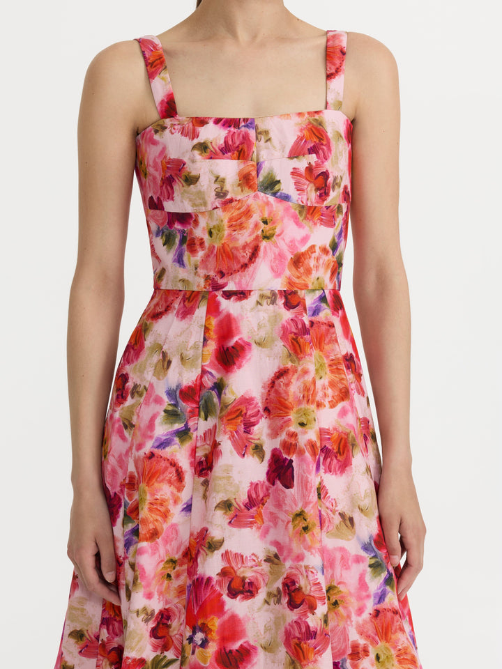 Sabrina Linen Blend Sateen Dress - Kinijaro Garden