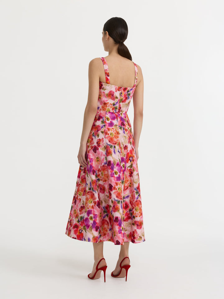 Sabrina Linen Blend Sateen Dress - Kinijaro Garden