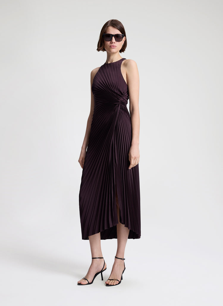 Reagan Satin Pleated Midi Dress