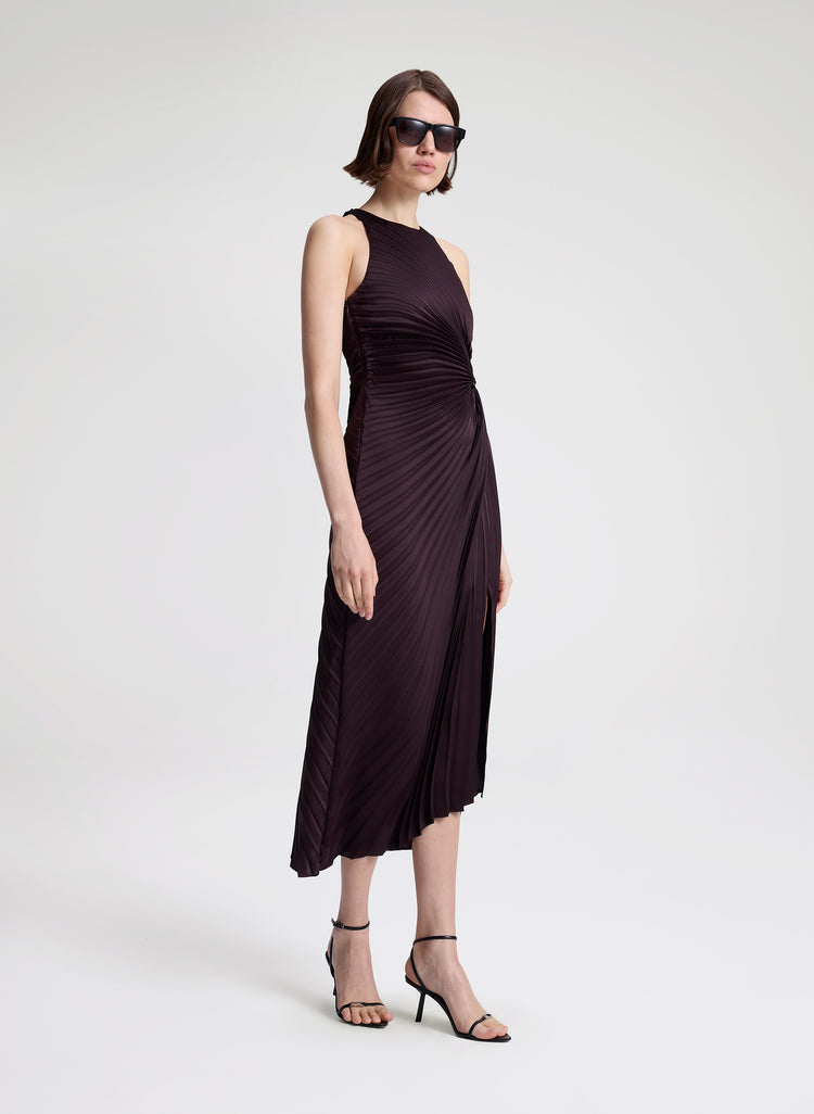 Reagan Satin Pleated Midi Dress