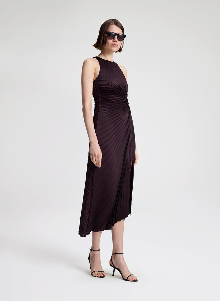 Reagan Satin Pleated Midi Dress