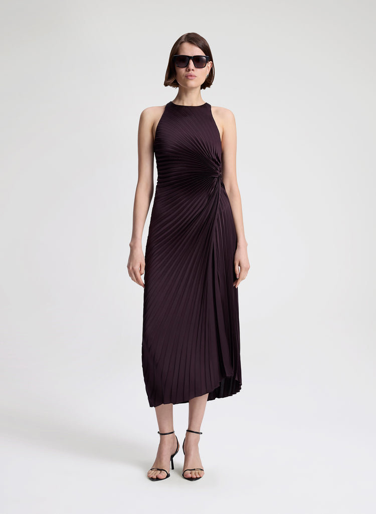 Reagan Satin Pleated Midi Dress