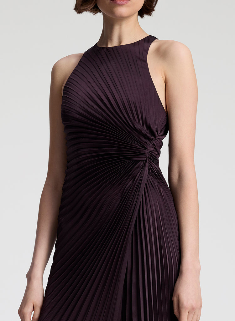 Reagan Satin Pleated Midi Dress