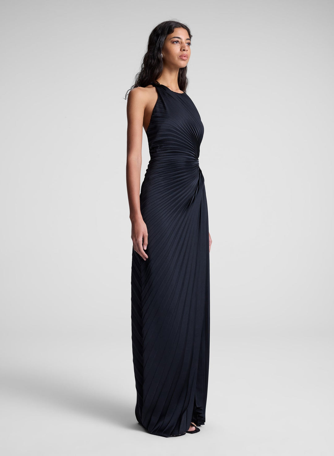 Reagan Satin Pleated Gown - Black