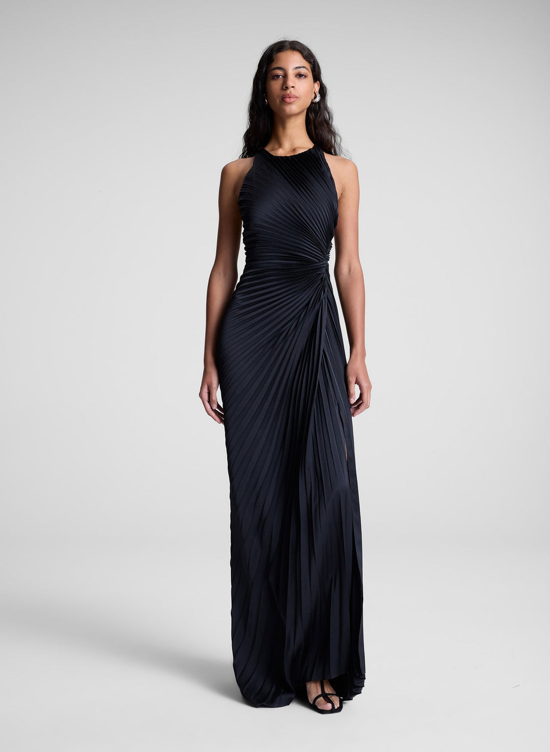 Reagan Satin Pleated Gown - Black