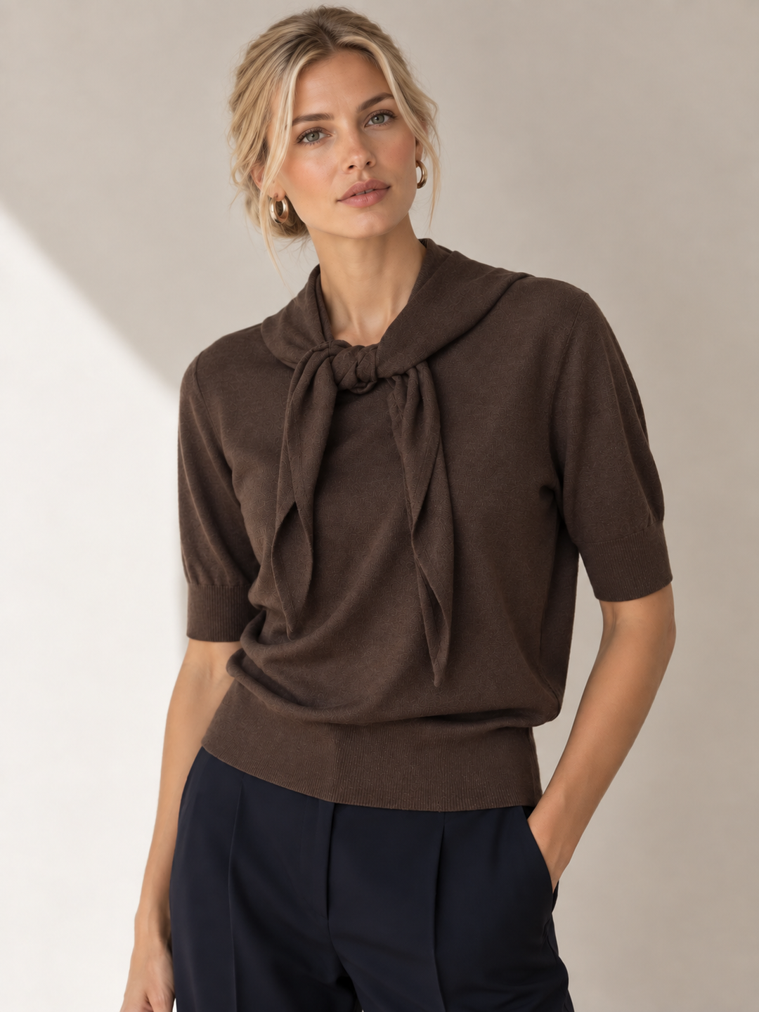 Elbow Sleeve Scarf Neck - Teak