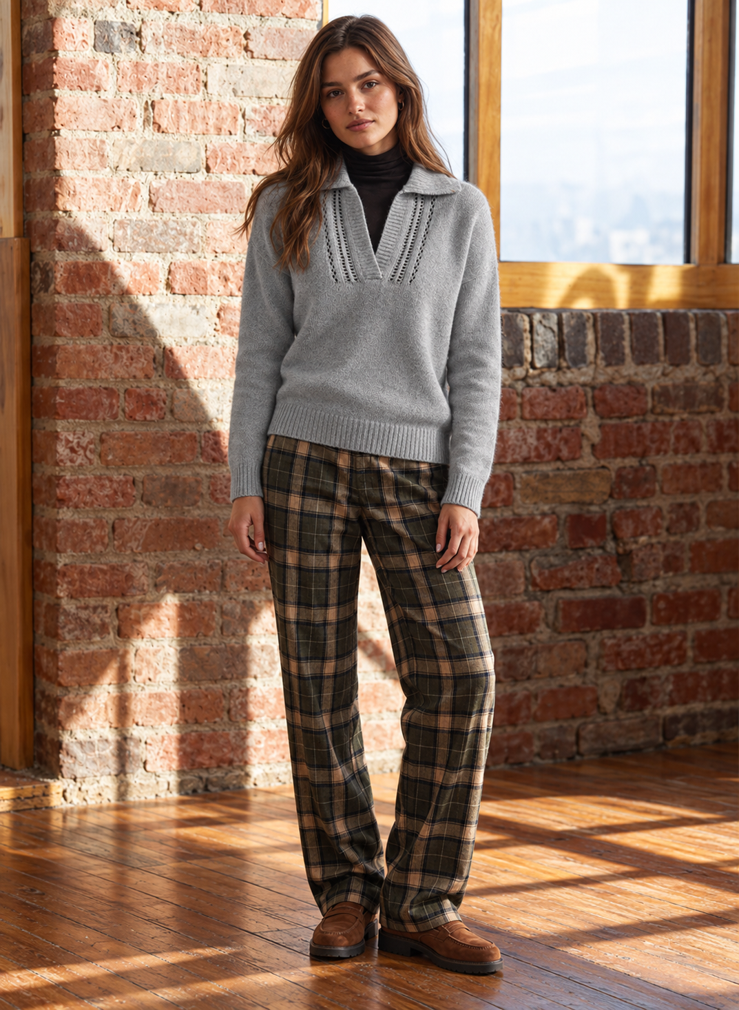 Pointelle Jonny Collar Sweater - Cement