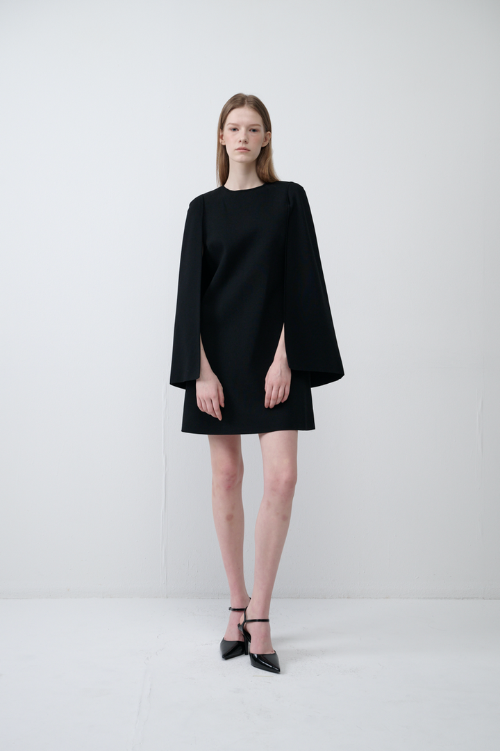 Crepe Cape Mini Dress