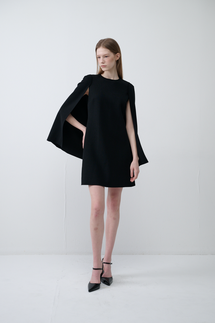 Crepe Cape Mini Dress
