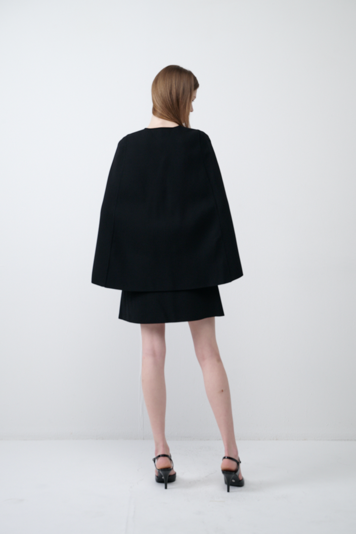Crepe Cape Mini Dress