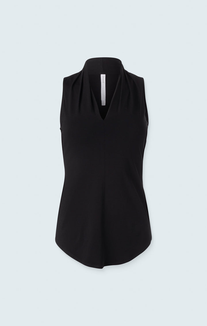 Matte Jersey Sleeveless Pleated V Neck Top