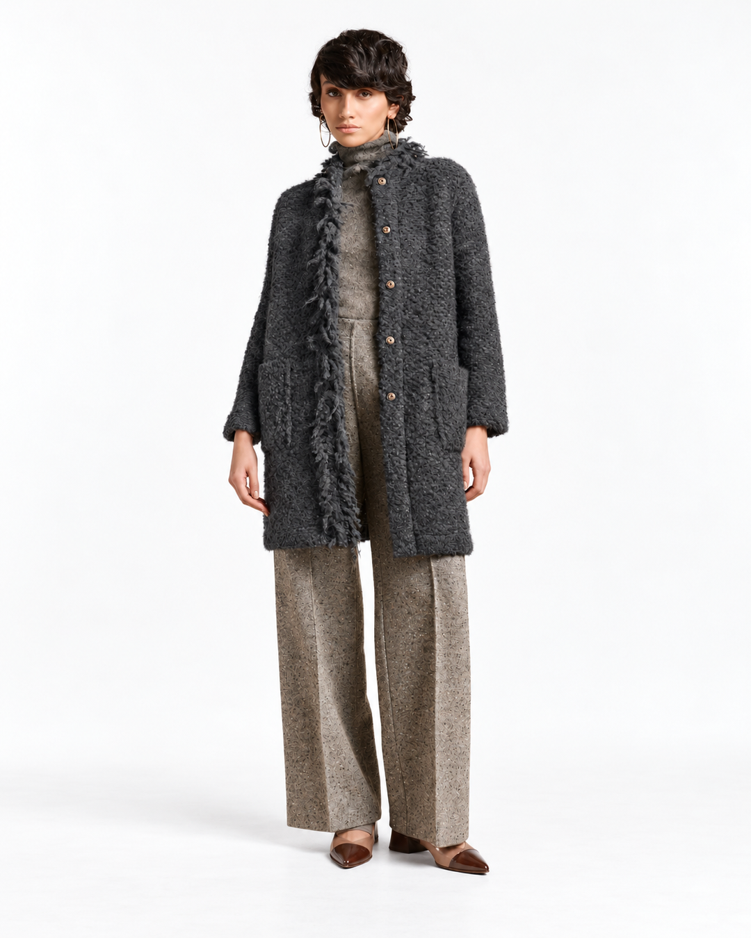 Fringe Long Cardigan - Charcoal