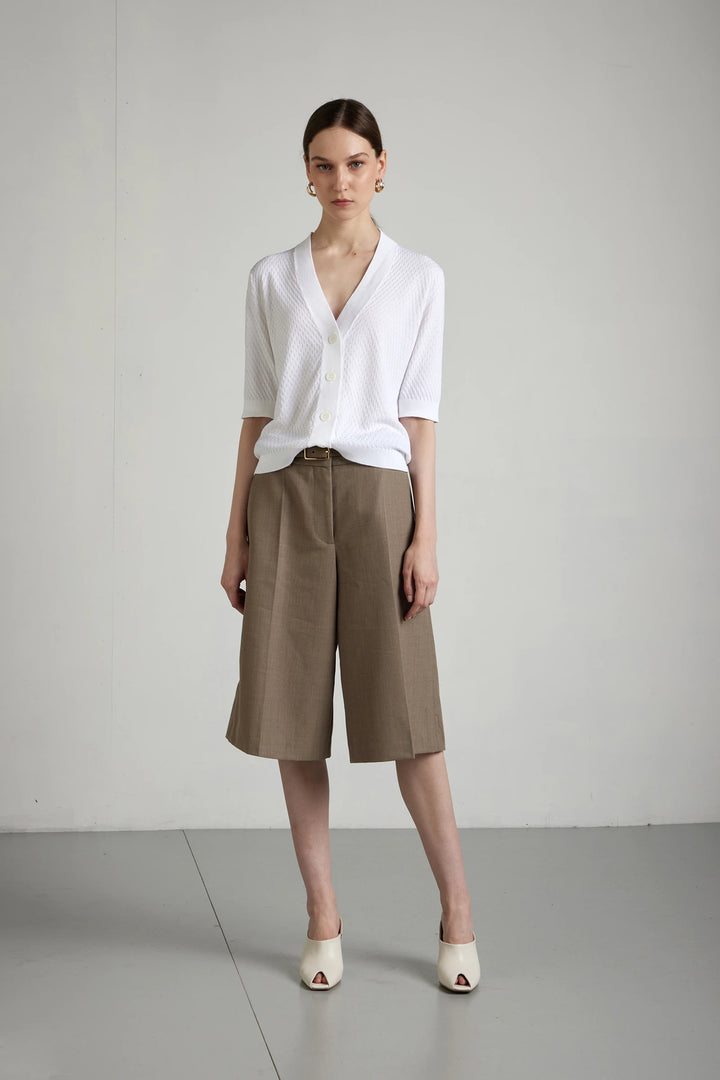 Cotton Cardigan with Check-Pattern Stitch