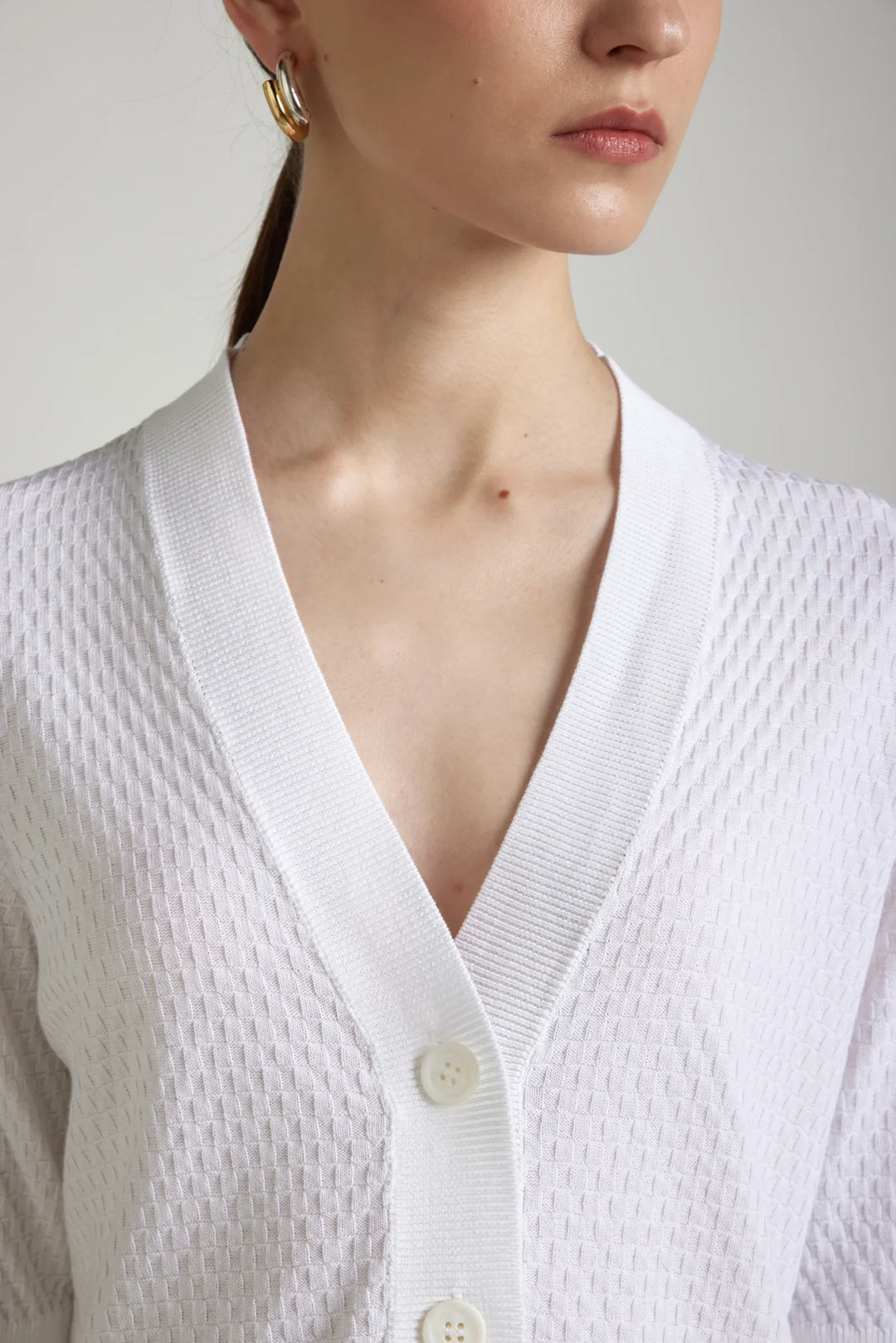 Cotton Cardigan with Check-Pattern Stitch