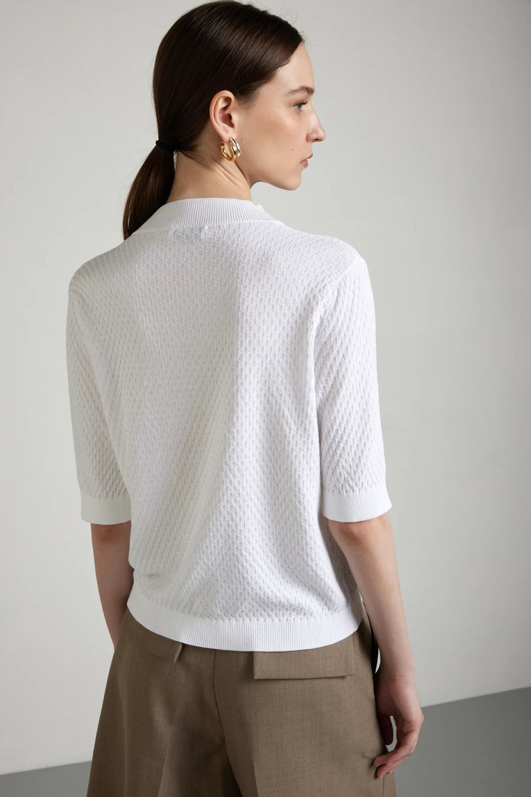 Cotton Cardigan with Check-Pattern Stitch