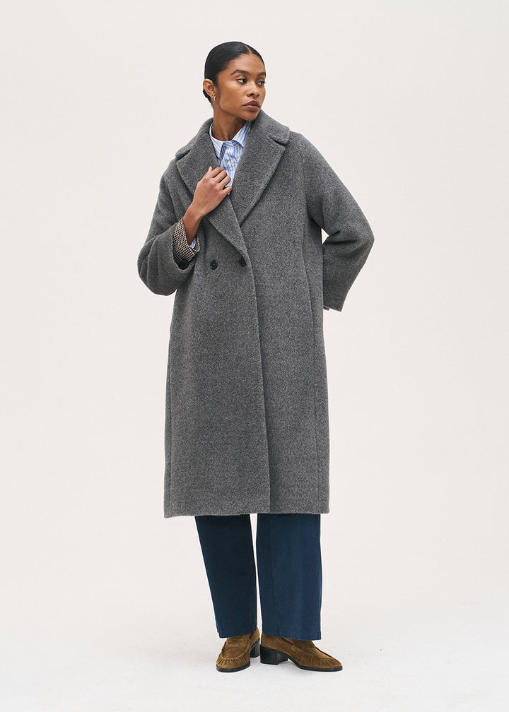 Double Breasted Alpalca Coat - Charcoal