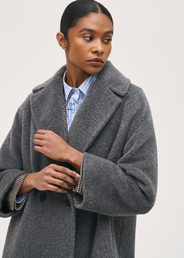 Double Breasted Alpalca Coat - Charcoal