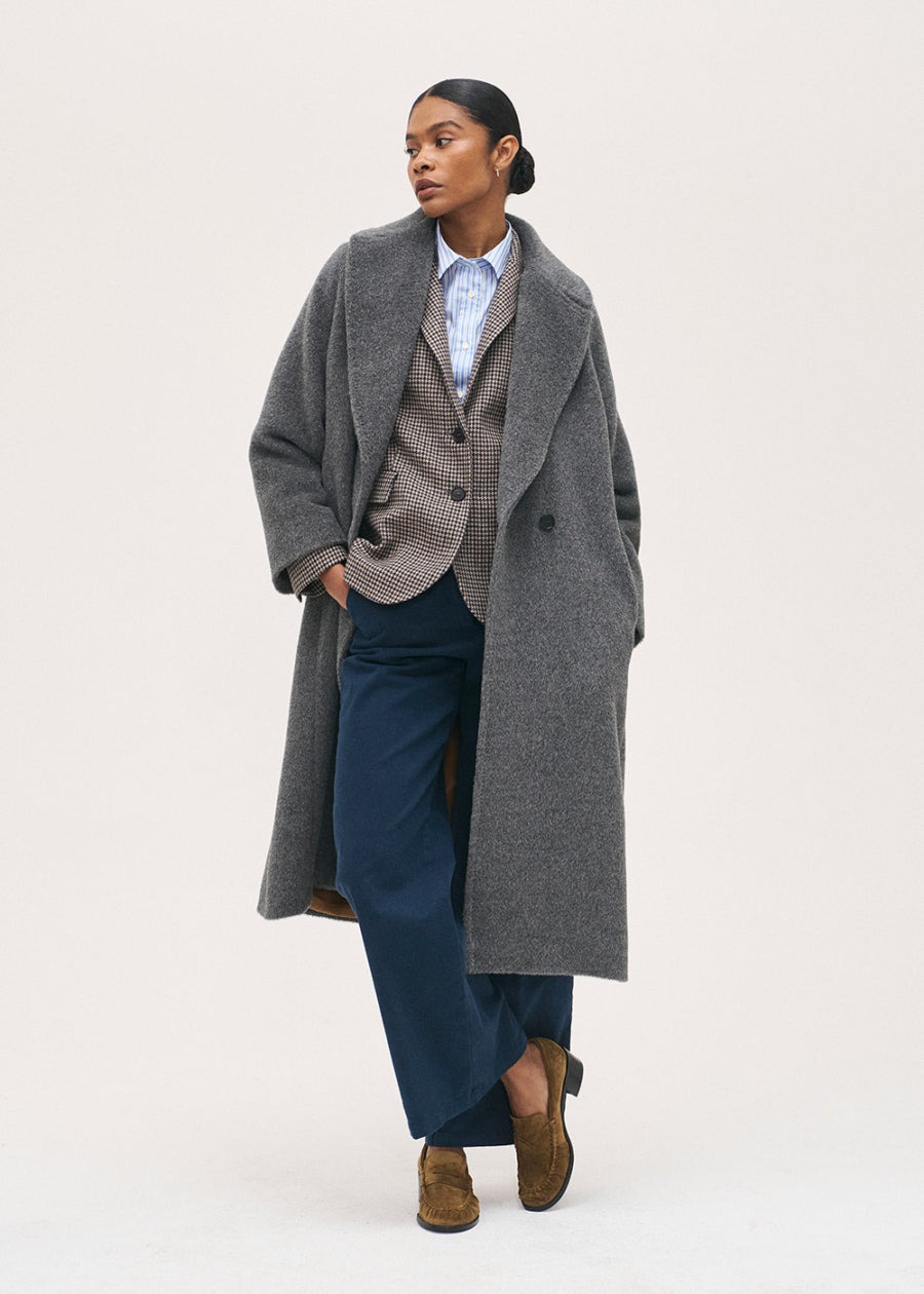Double Breasted Alpalca Coat - Charcoal