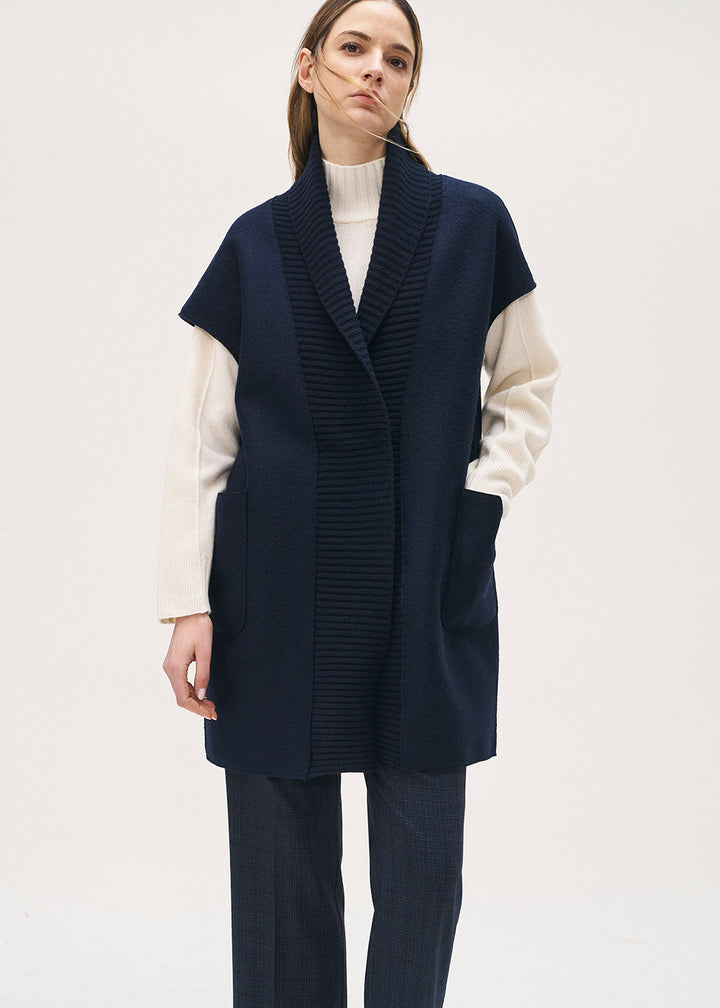 Boiled Wool Vest with Knit Inserts