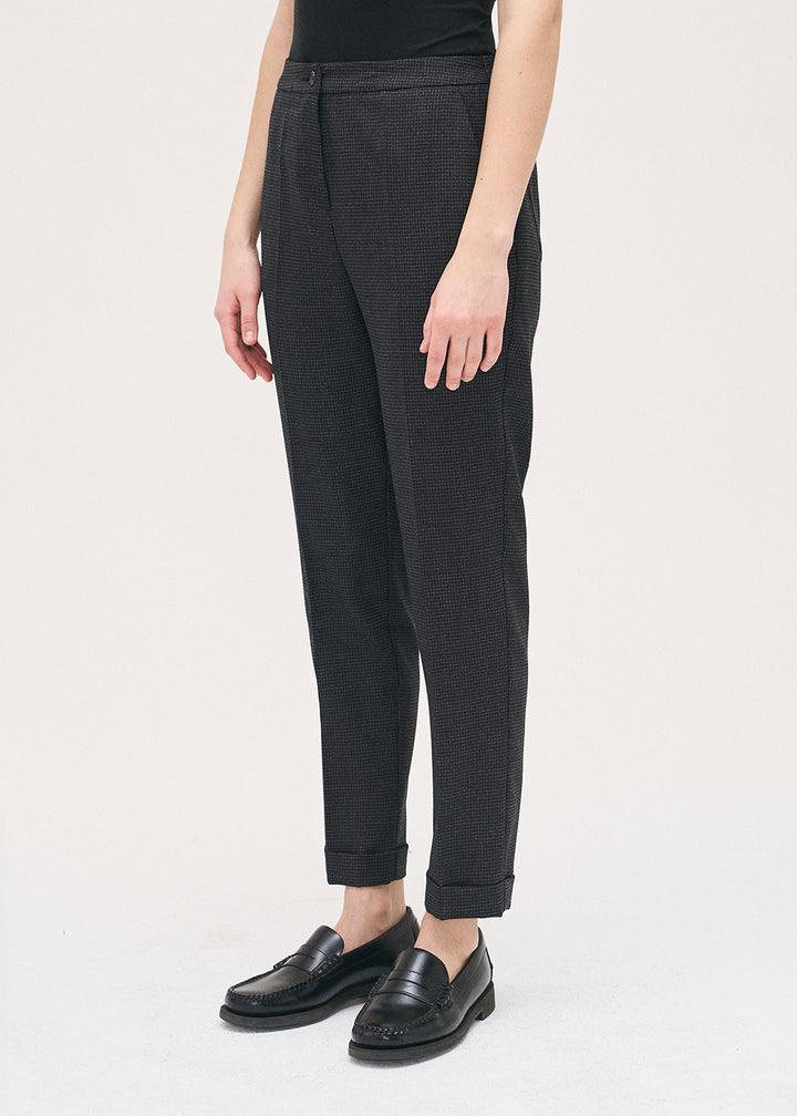 Half-Elasticated Trousers with Bottom Hem - Charcoal