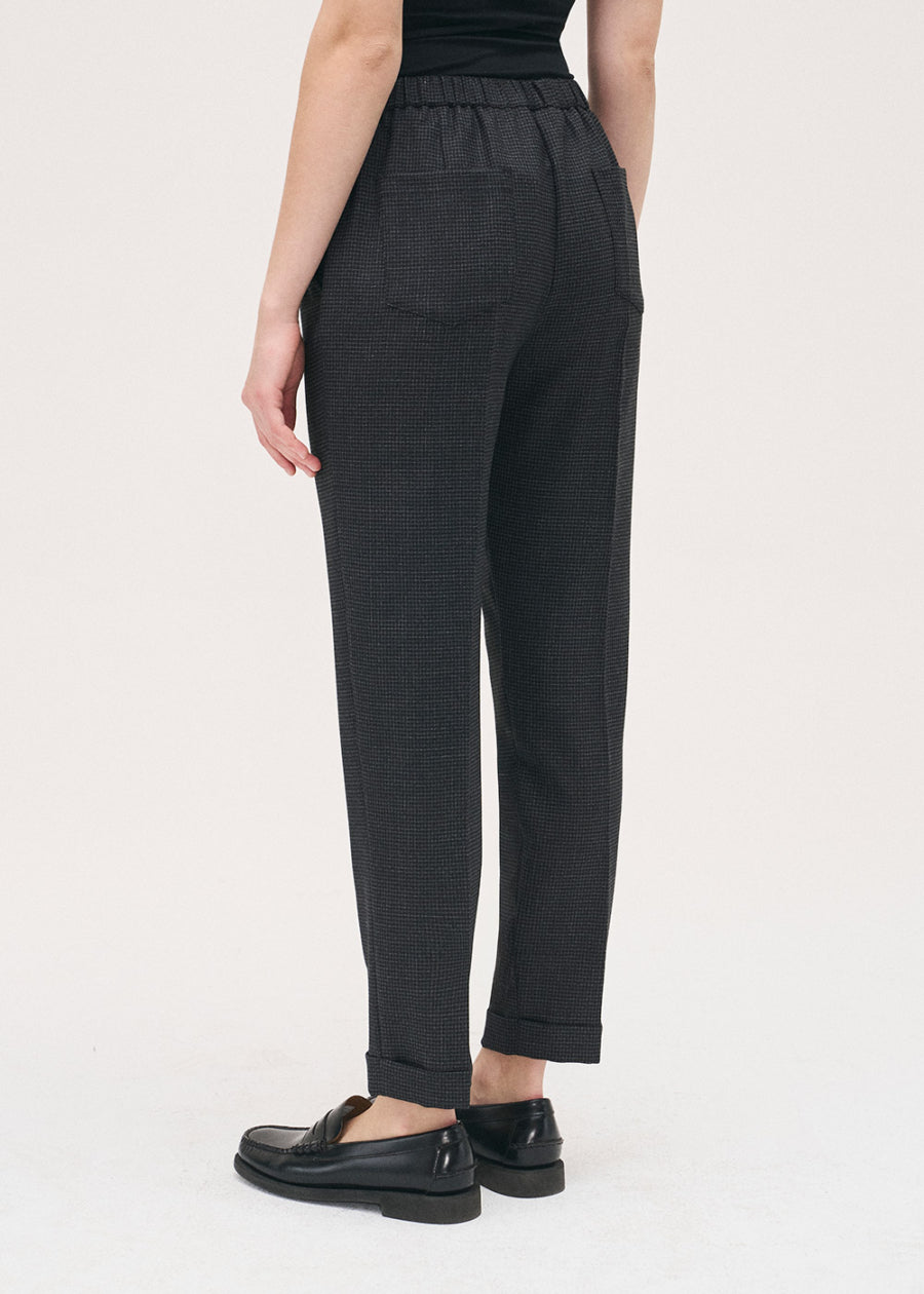 Half-Elasticated Trousers with Bottom Hem - Charcoal