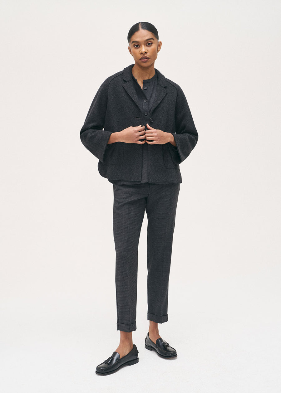 Half-Elasticated Trousers with Bottom Hem - Charcoal