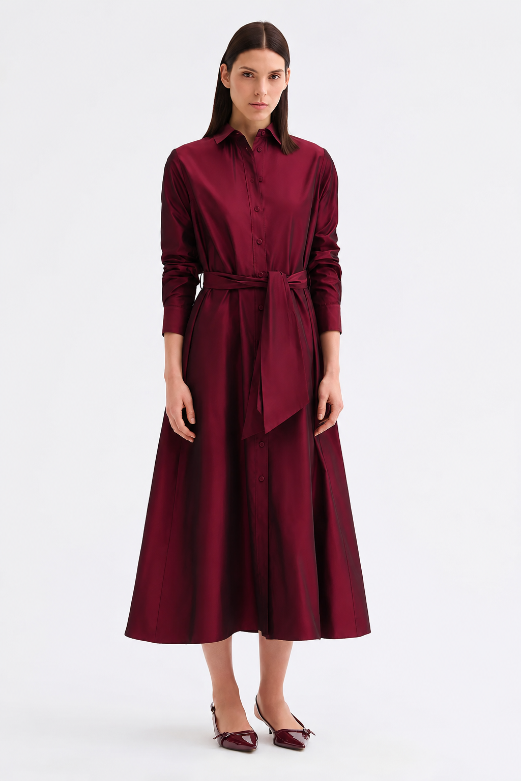 Shantung Shirt Dress - Garnet