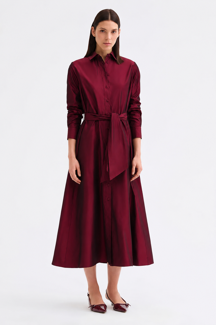 Shantung Shirt Dress - Garnet