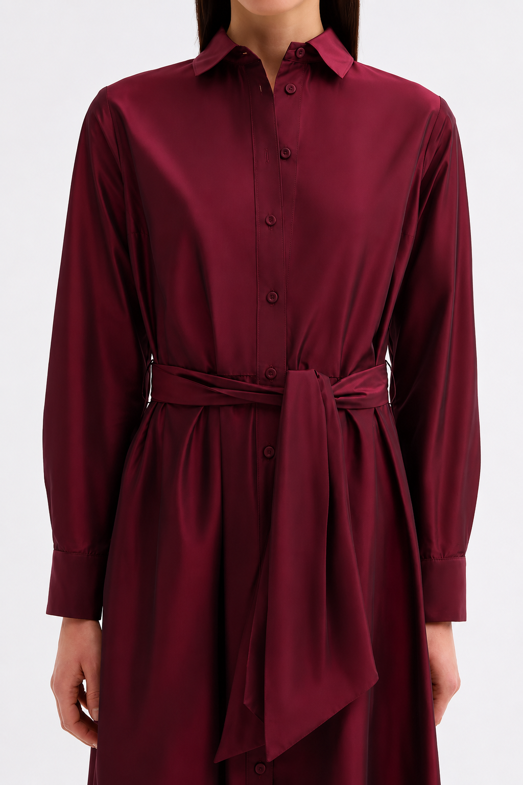 Shantung Shirt Dress - Garnet