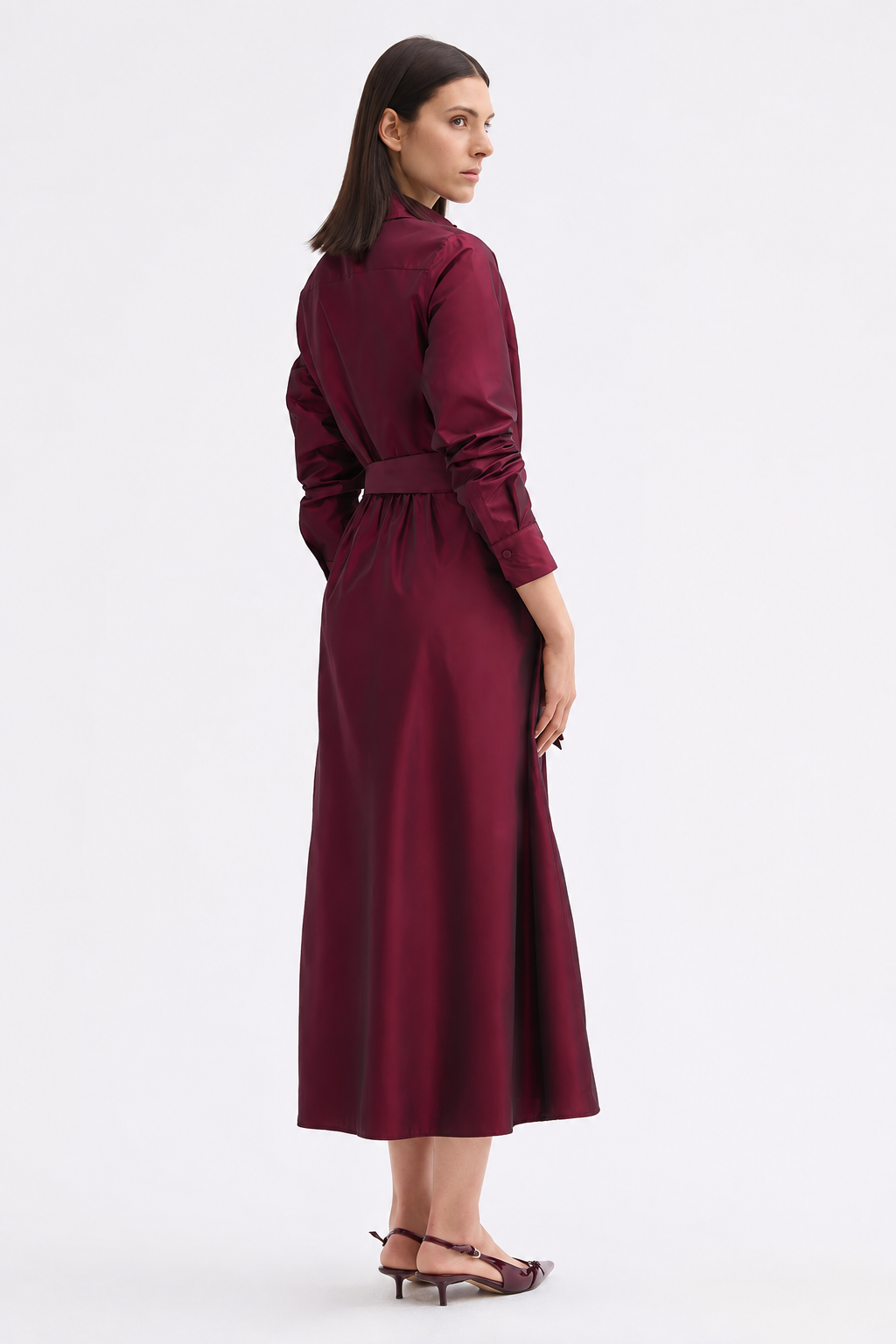 Shantung Shirt Dress - Garnet