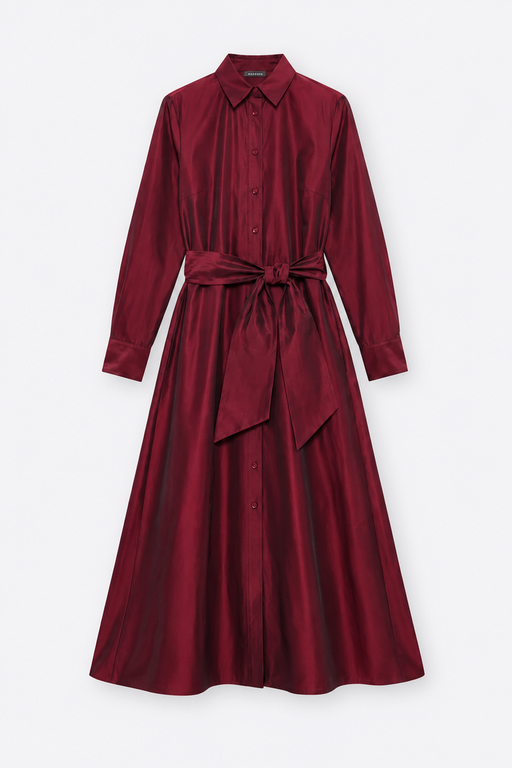 Shantung Shirt Dress - Garnet