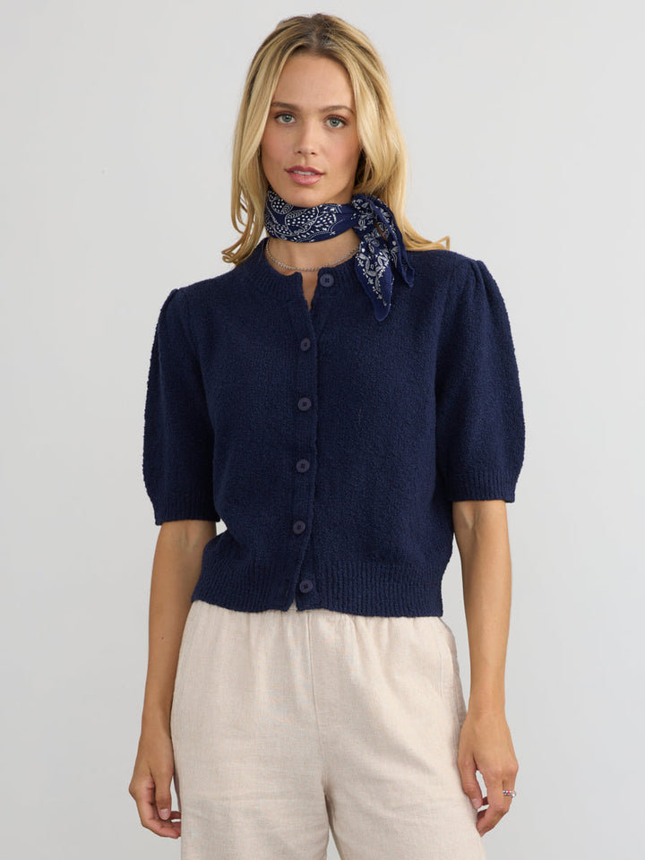 Pleat Sleeve Cardigan - Navy