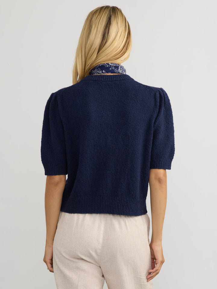 Pleat Sleeve Cardigan - Navy