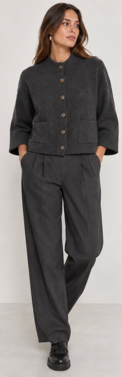4-Ply Solid Boxy Mock Neck Cardigan