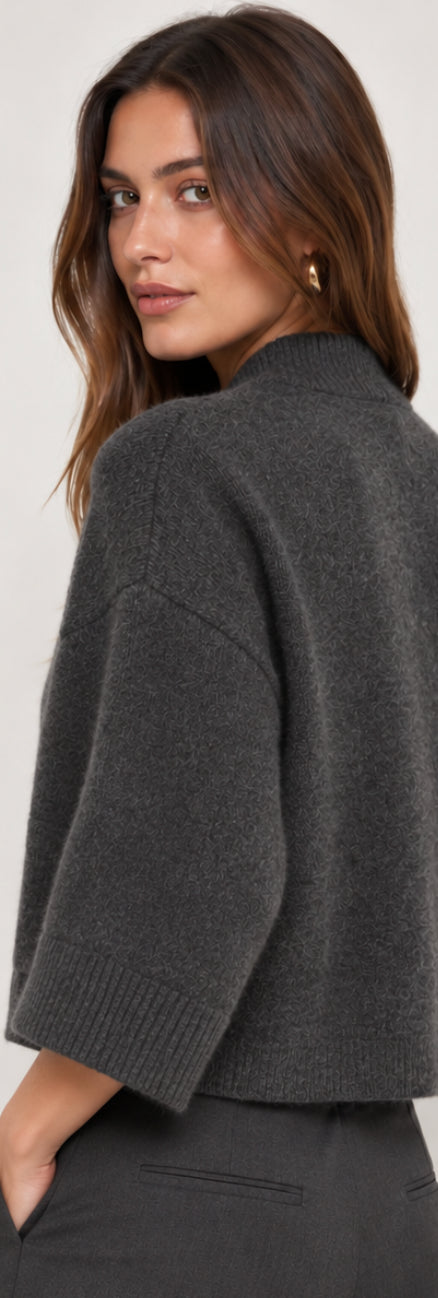 4-Ply Solid Boxy Mock Neck Cardigan