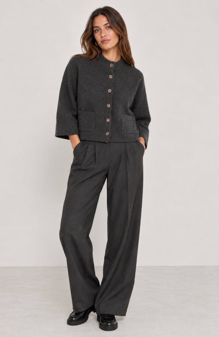 4-Ply Solid Boxy Mock Neck Cardigan