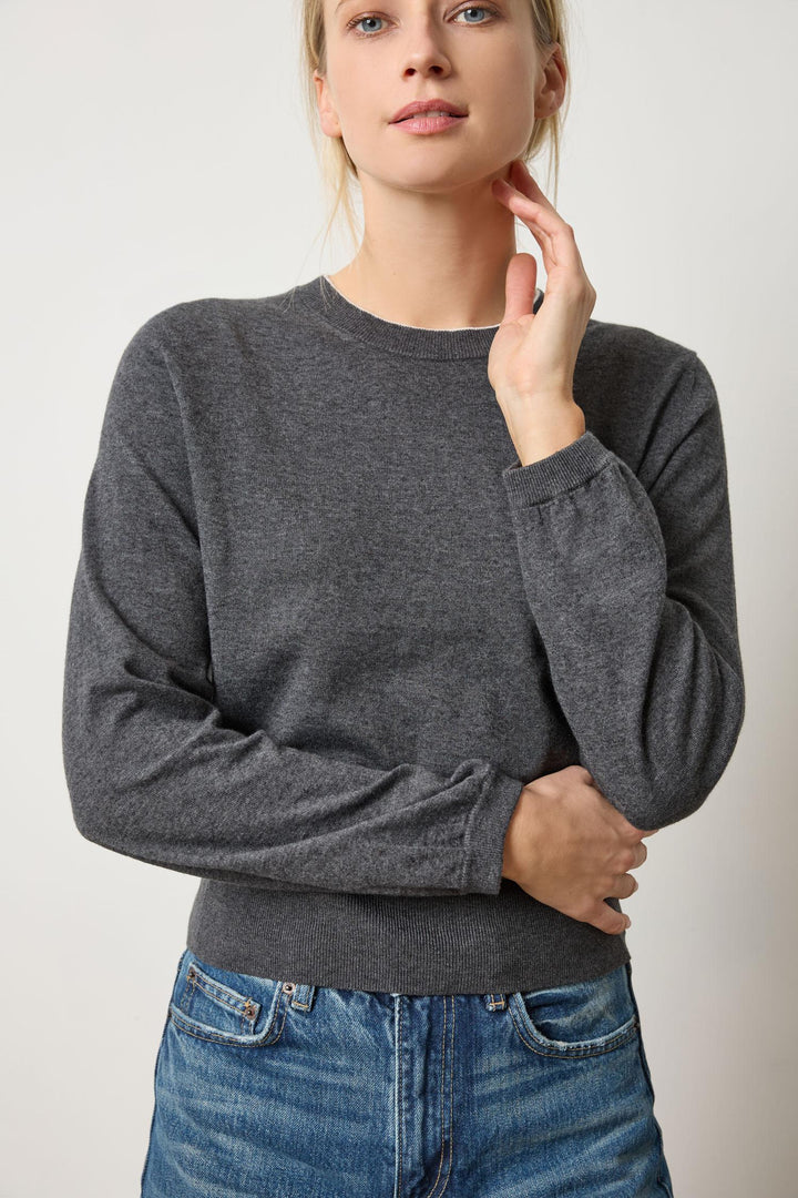 Pleated Sleeve Crewneck Sweater
