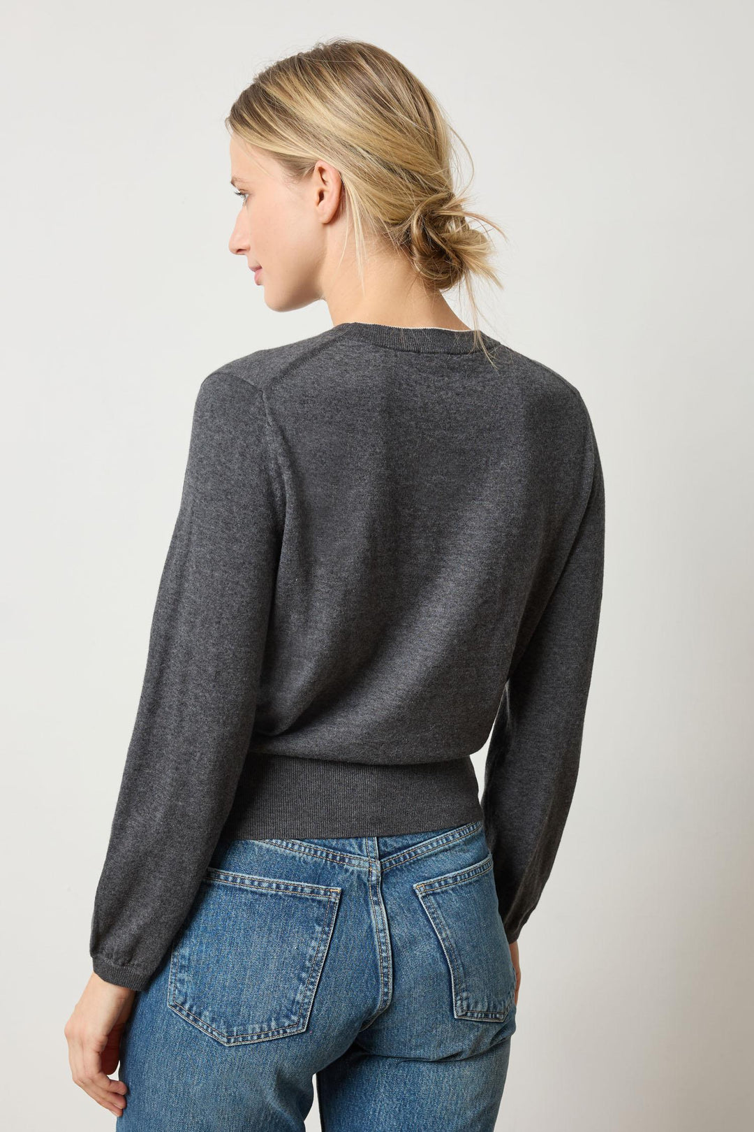 Pleated Sleeve Crewneck Sweater