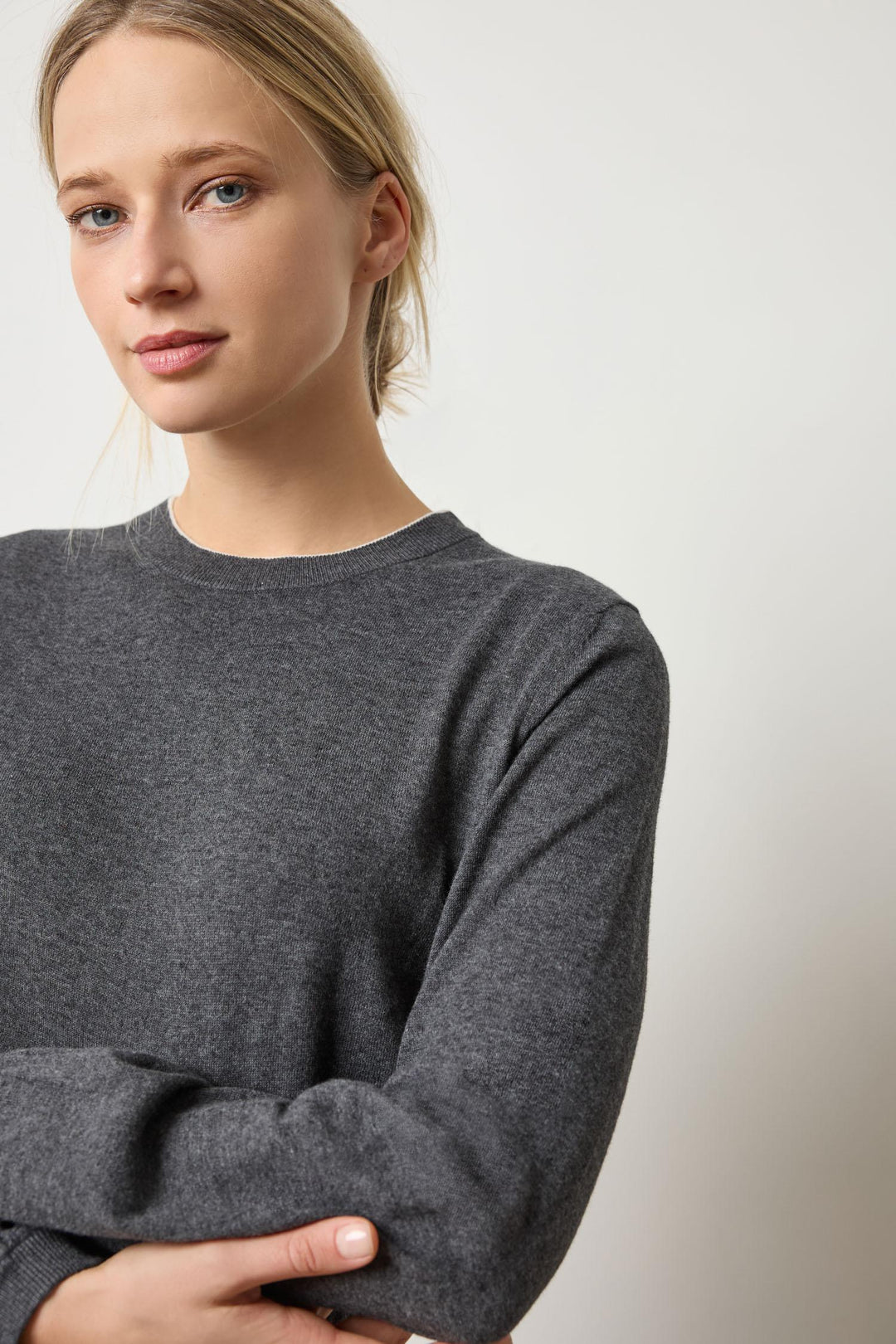 Pleated Sleeve Crewneck Sweater