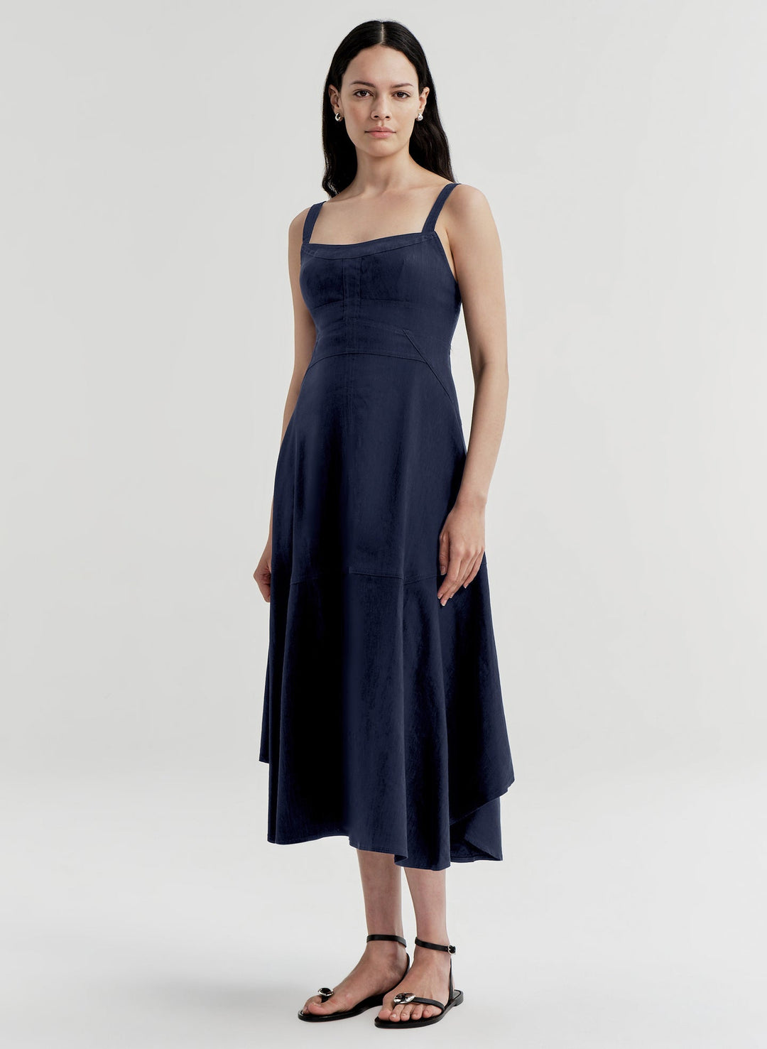 Harlow Linin Midi Dress - Navy