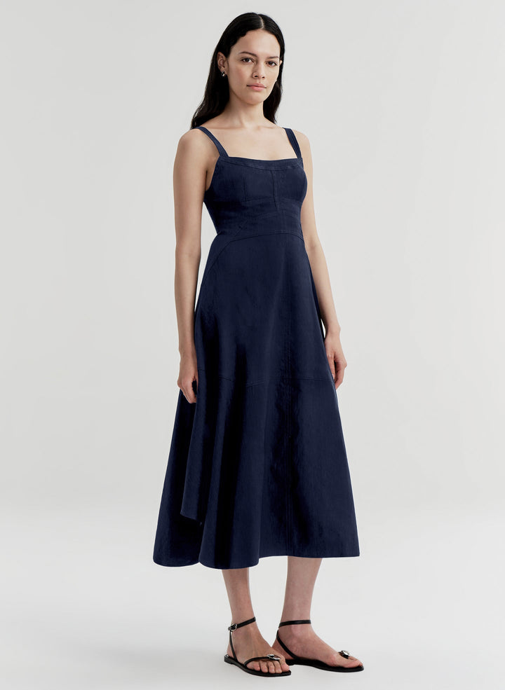 Harlow Linin Midi Dress - Navy