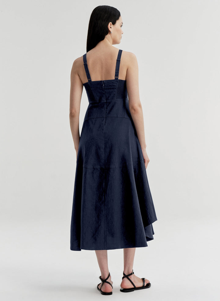 Harlow Linin Midi Dress - Navy