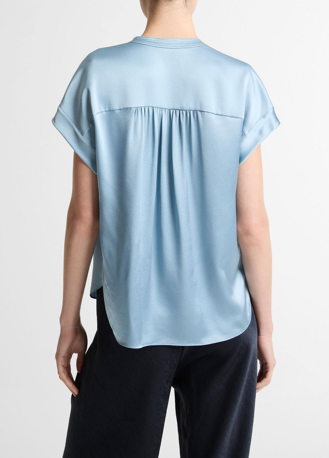 Silk Gathered Cap-Sleeve Blouse